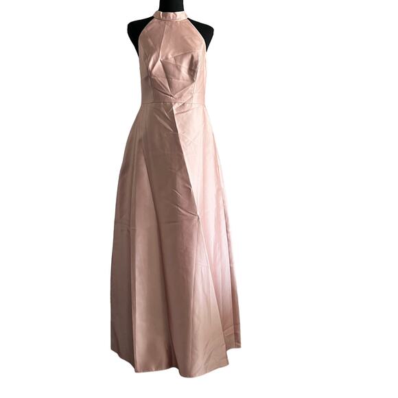 Alfred Sung Dress Size 8 Satin Twill Halter High Neck Toasted Sugar Gown D772 - Picture 2 of 15